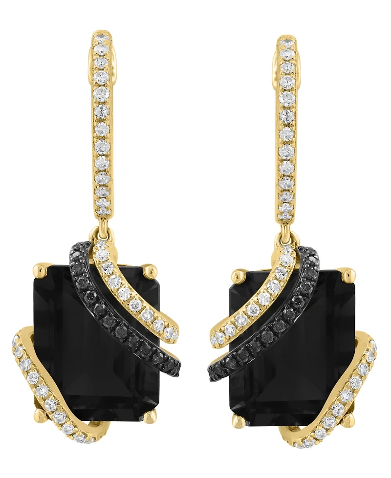 Effy Collection Onyx, White Diamond (1/4 ct. t.w.) & Black Diamond (1/10 ct. t.w.) Earrings in 14k Yellow Gold