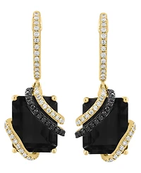 Effy Collection Onyx, White Diamond (1/4 ct. t.w.) & Black Diamond (1/10 ct. t.w.) Earrings in 14k Yellow Gold
