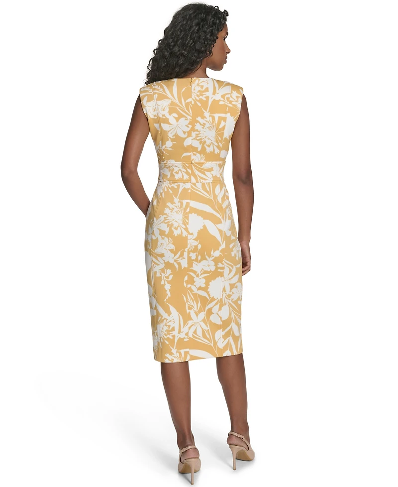 Calvin Klein Women's Printed Crewneck Belted Dress
