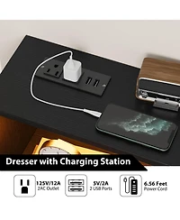 homfan 6-Drawer Dresser with Charging Station and Led Lights,Engineered Wood Storage Chest Gold Metal Legs,Anti-Tip Multi-Functional Home Cabinet