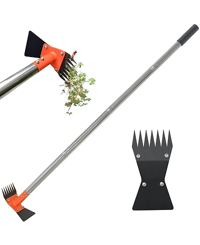 Xdovet Garden Hoe Weed Puller Rake 60 Inch Adjustable Handle Spring Steel Head Yard Tool