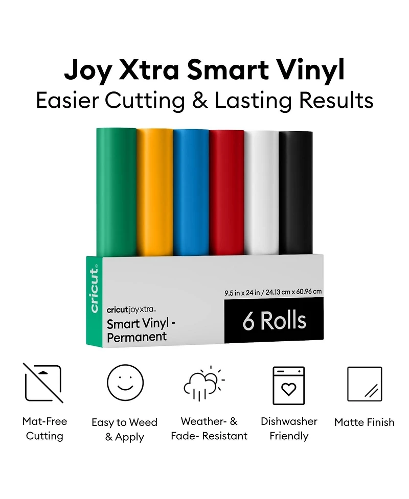 Cricut Joy Xtra Die-Cutting Machine with Smart Vinyl Sampler Packs, Transfer Tape and Tool Set Bundle