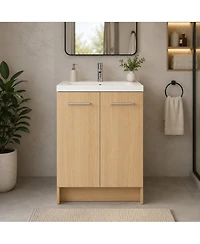 Phying 24 Inch Light Oak Freestanding Bathroom Vanity Bathroom Cabinet Space Saving Home Bathroom Furniture for Small Bathrooms Apartment