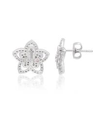 Suzy Levian New York Sterling Silver Pave Cubic Zirconia Flower Halo Stud Earrings