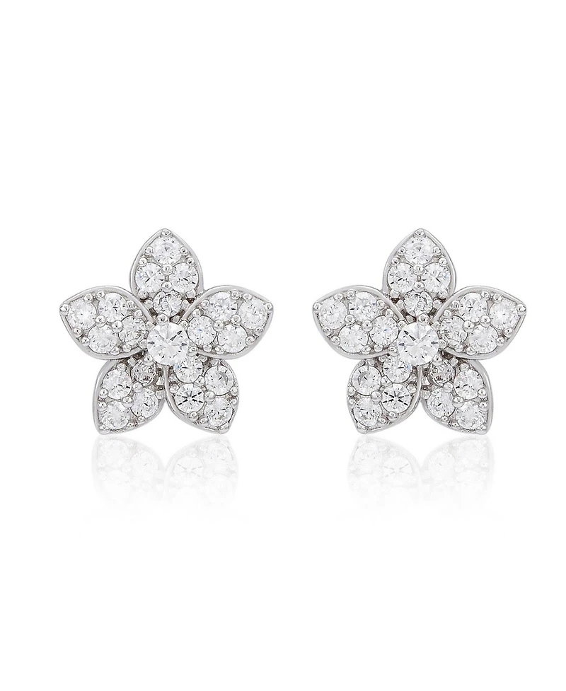 Suzy Levian New York Sterling Silver Cubic Zirconia Pave Flower Stud Earrings