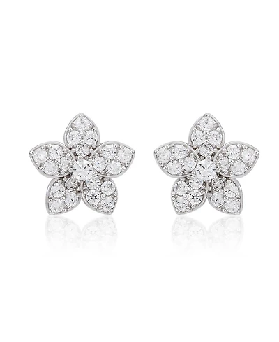 Suzy Levian New York Sterling Silver Cubic Zirconia Pave Flower Stud Earrings