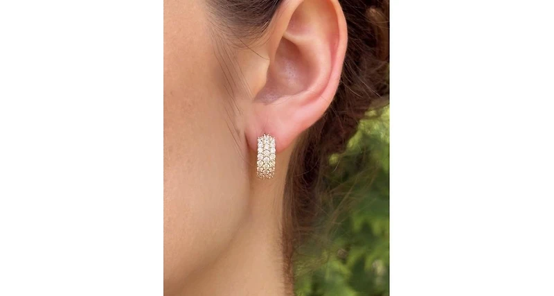 Suzy Levian New York Sterling Silver Cubic Zirconia Pave Three-Row Huggie Hoop Earrings