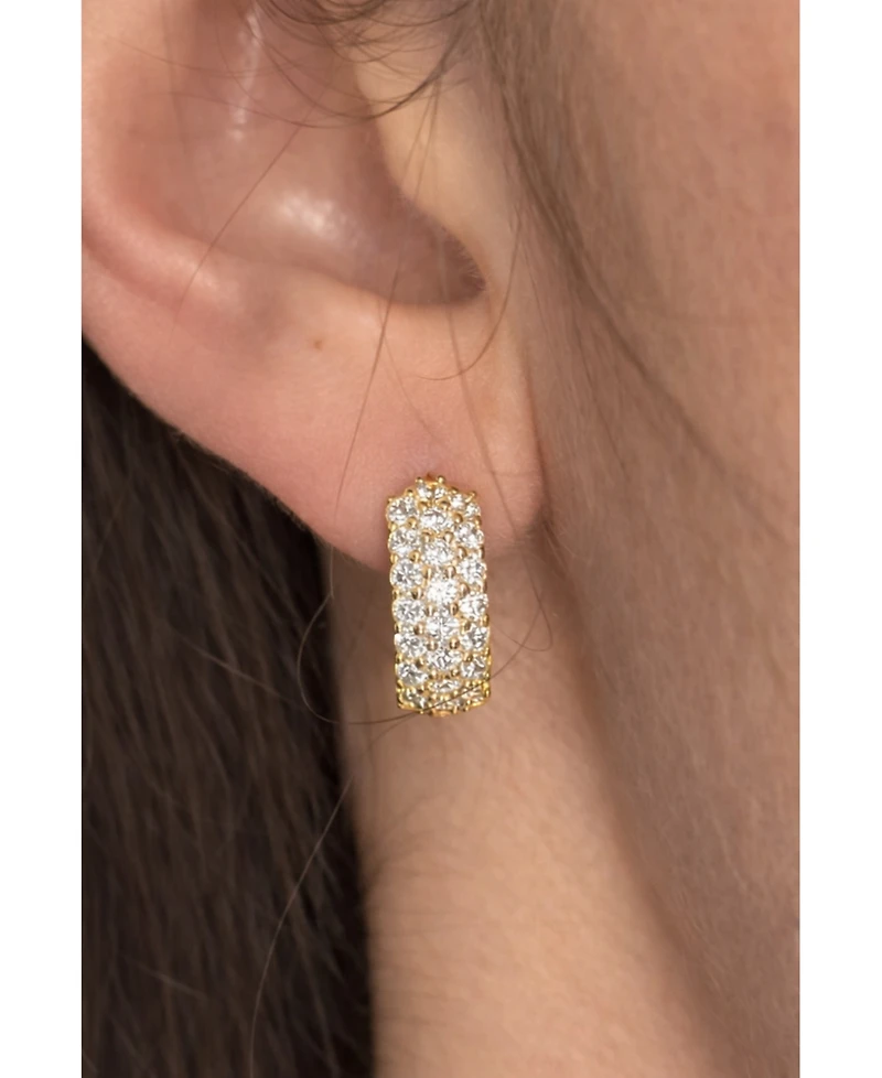 Suzy Levian New York Sterling Silver Cubic Zirconia Pave Three-Row Huggie Hoop Earrings