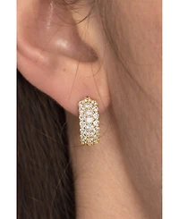 Suzy Levian New York Sterling Silver Cubic Zirconia Pave Three-Row Huggie Hoop Earrings