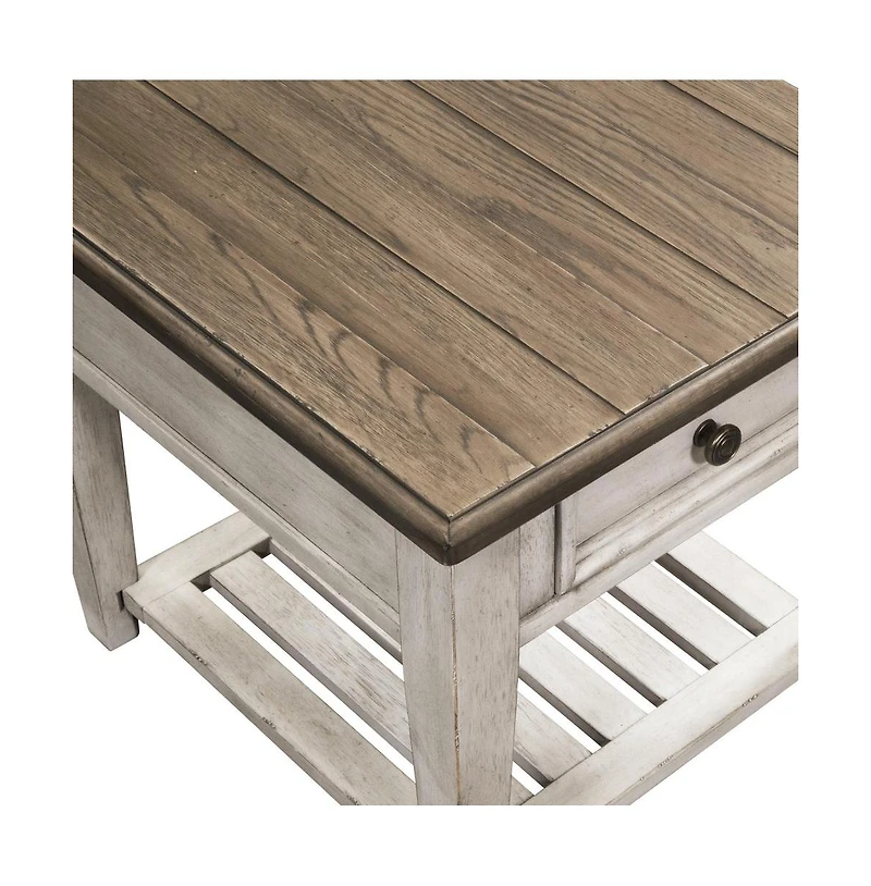 Liberty Furniture Heartland Drawer End Table in Antique White w/ Tobacco Top