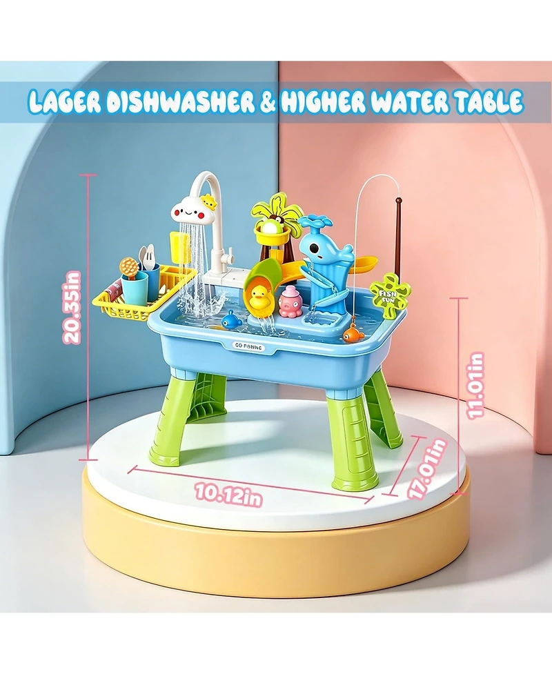 Gnuadz Water Table Kids Outdoor Play Kitchen Fishing Sensory Pump