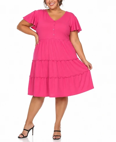 White Mark Plus Ruffle-Sleeve Tiered Dress