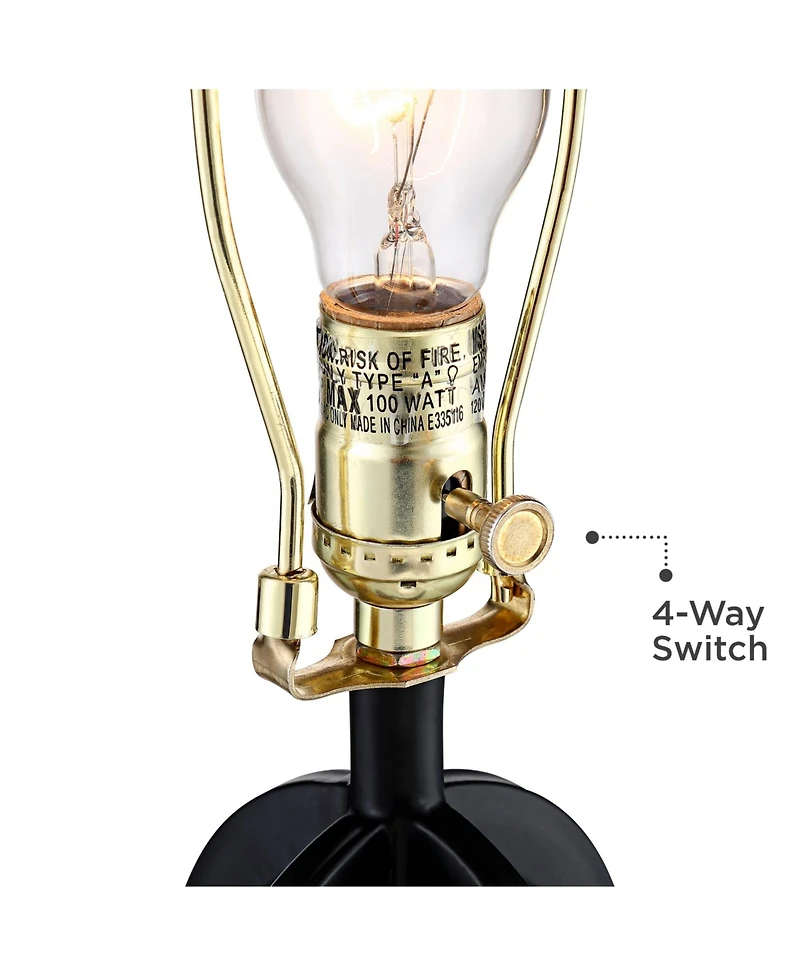 360 Lighting Marcel Industrial Table Lamps 24 1/4" High Set of 2 Black with Usb Port Led Nightlight Burlap Drum Shade for Bedroom Living Room Desk