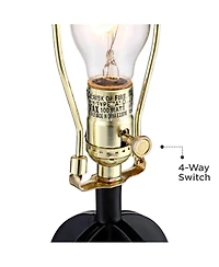 360 Lighting Marcel Industrial Table Lamps 24 1/4" High Set of 2 Black with Usb Port Led Nightlight Burlap Drum Shade for Bedroom Living Room Desk