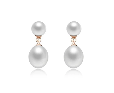 Genevive Elegant Sterling Silver Freshwater Pearl Dainty Drop Earrings