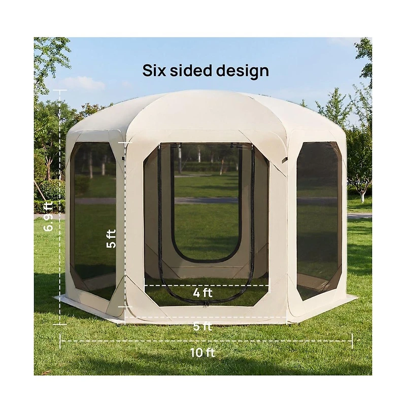 Cowin 10FT Pop Up Screen House Tent, Portable Outdoor Shelter with Sunshade Net, for 8-10 People, for Backyard Camping Picnic
