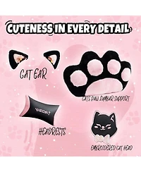 Rainsken Gaming Chair Cute, with Cat Ears Paw Lumbar and Cushion, Leather Fabric, 6-Position Recline, 310lbs Computer