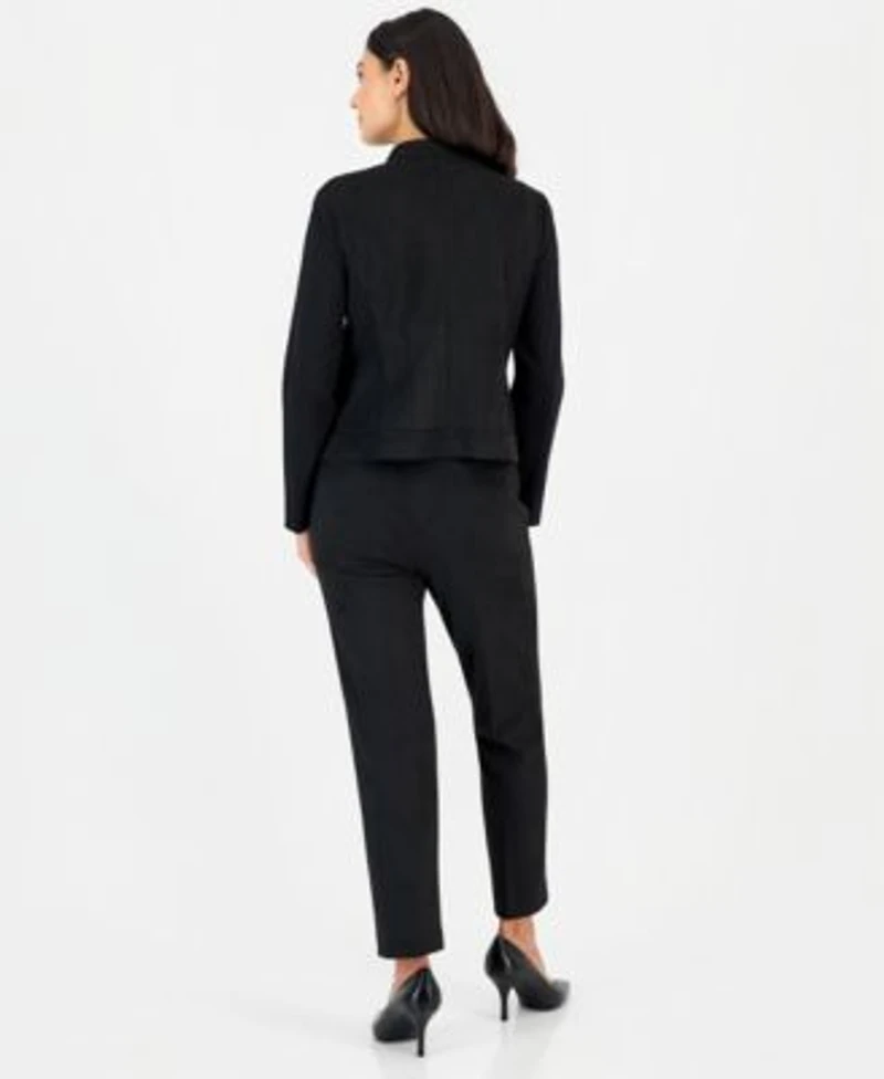 Anne Klein Essentials Petite Scuba Zip Front Moto Jacket Pull On Pintuck Pants