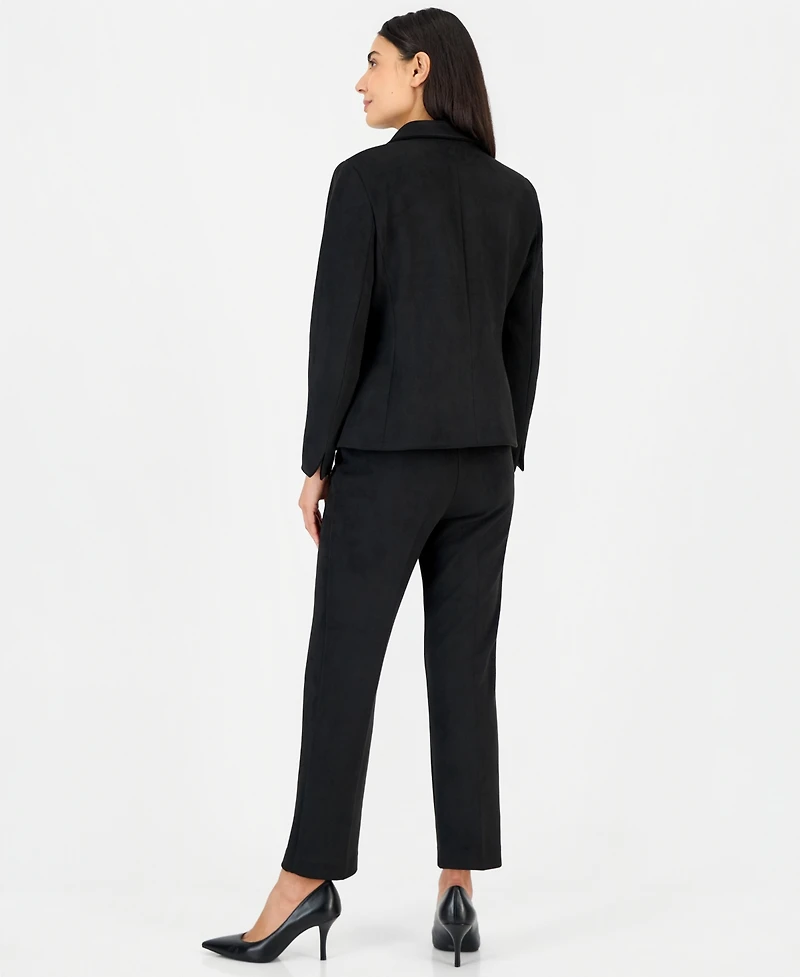 Anne Klein Essentials Petite Faux Suede Pull-On Straight-Leg Pintuck Pants