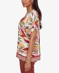 Ruby Rd. Petite Textured Leaf Print Short-Sleeve Top