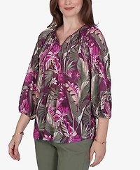 Ruby Rd. Petite Tropical Print Knit Tassel Top