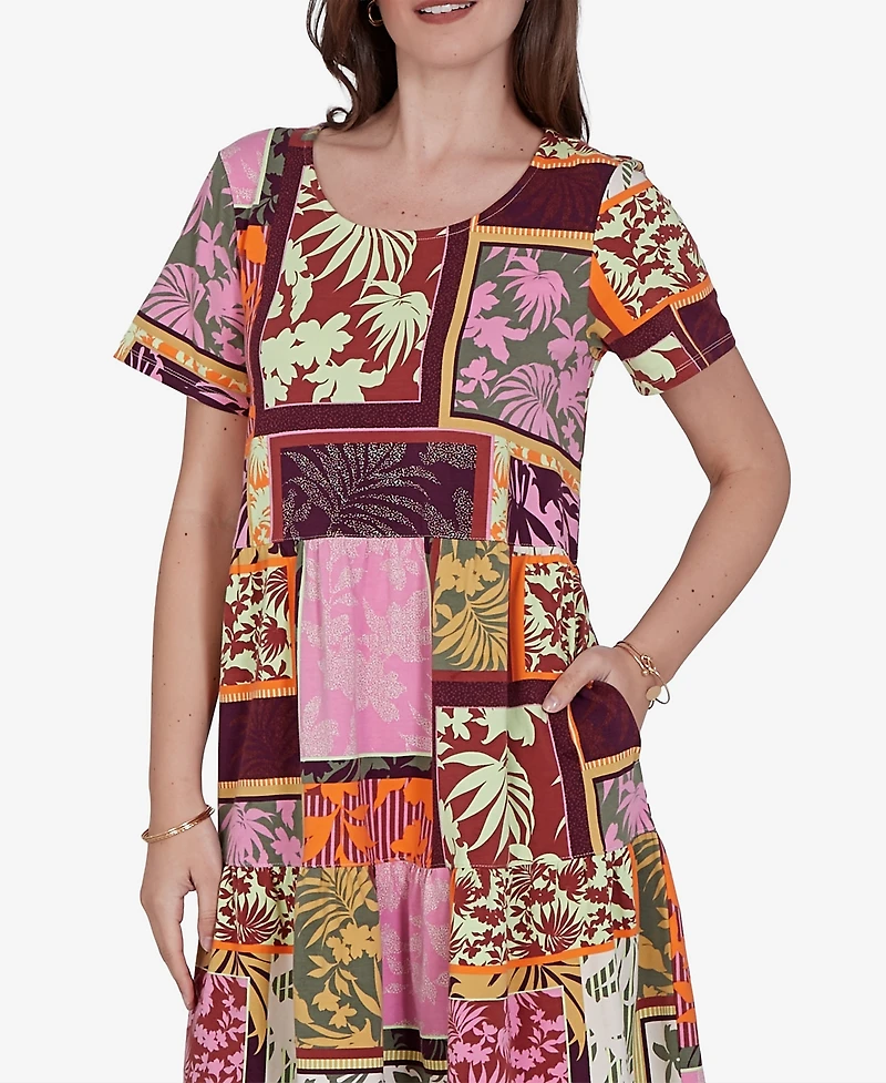 Ruby Rd. Petite Tropical Patchwork Stretch Pocket Dress