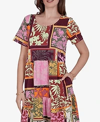 Ruby Rd. Petite Tropical Patchwork Stretch Pocket Dress