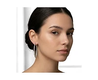 Genevive Radiant White Gold Plated Cz Black Plated Slim Hoop Earrings