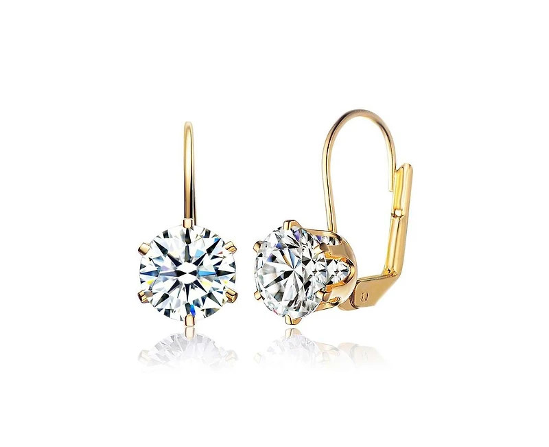 Genevive Dainty Sterling Silver Round Cz Six-Prong Leverback Earrings
