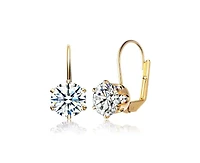 Genevive Dainty Sterling Silver Round Cz Six-Prong Leverback Earrings