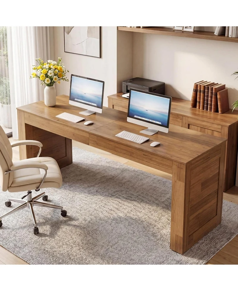Tribesigns Two Person Desk, 78.7-Inch Extra Long Computer Office Desk, Farmhouse Double Computer Writing Table, Large Dual Gaming Table Workstation
