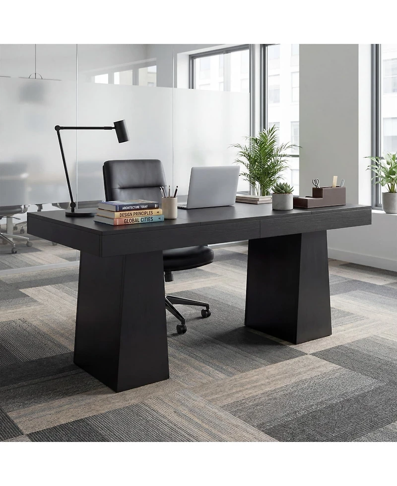 gaomon 55 Inch Black Wood Executive Desk Modern Home Office Computer Desk Workstation Writing Table Business Conference Room Furniture
