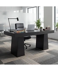 gaomon 55 Inch Black Wood Executive Desk Modern Home Office Computer Desk Workstation Writing Table Business Conference Room Furniture