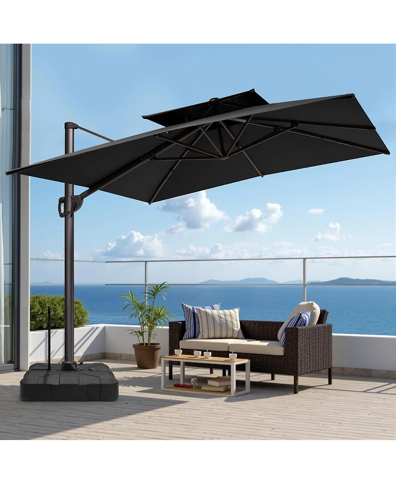Pellebant Outdoor Patio Double Top 9x11Feet Square Aluminum Cantilever Umbrella with Rod Wheel Base