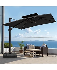 Pellebant Outdoor Patio Double Top 9x11Feet Square Aluminum Cantilever Umbrella with Rod Wheel Base