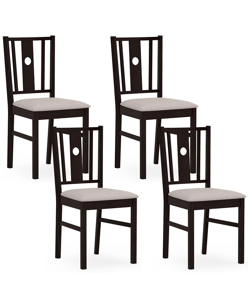 Gymax Wooden Chairs Set of 4 Upholstered Rubber Kitchen Chairs w/Fabric Padded Seat