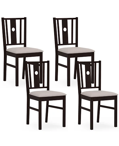 Gymax Wooden Chairs Set of 4 Upholstered Rubber Kitchen Chairs w/Fabric Padded Seat