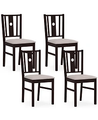 Gymax Wooden Chairs Set of 4 Upholstered Rubber Kitchen Chairs w/Fabric Padded Seat