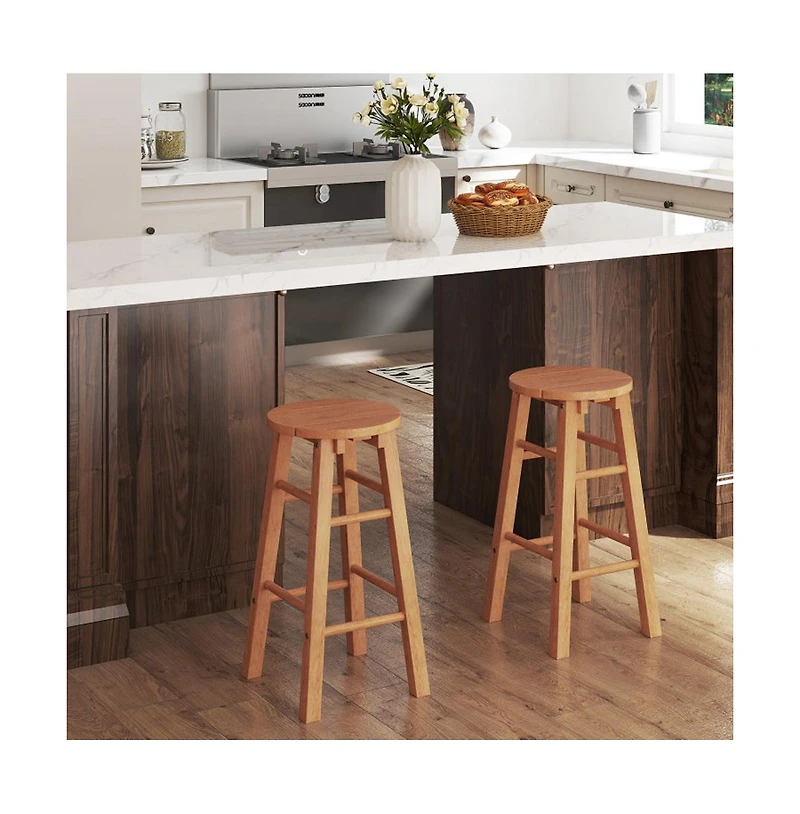 Boyel Living 24-Inch Outdoor Wood Bar Stools Set of 2 with Round Seat and Footrest