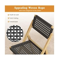 Boyel Living Set of 2 Folding Chairs Indonesia Teak Wood Dining Chairs with Woven Rope Seat and Back