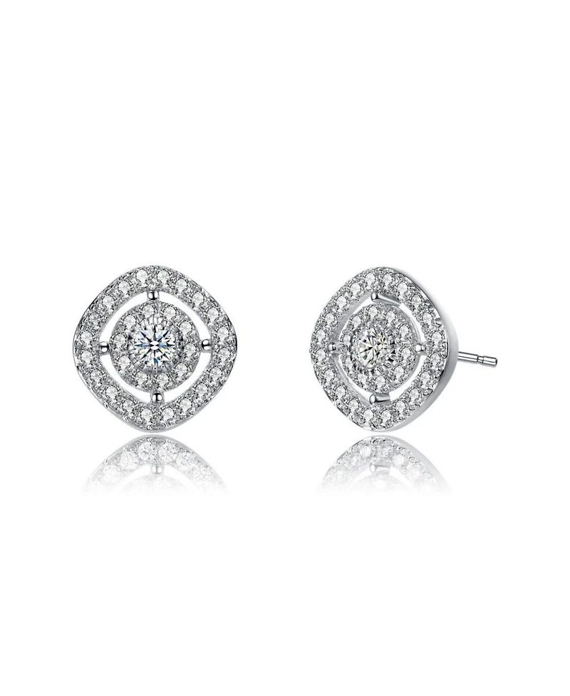 Rachel Glauber Elegant Cz Square Frame Stud Earrings