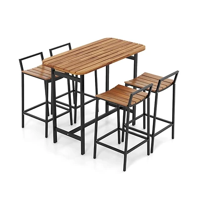 Boyel Living 5 Piece Acacia Wood Bar Table Set Bar Height Table and Chairs with Metal Frame and Footrest