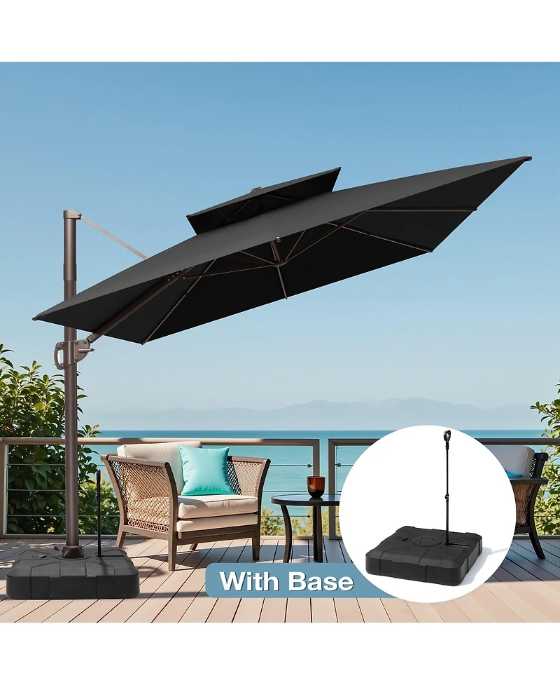 Pellebant Outdoor Patio Double Top 9X12Feet Aluminum Cantilever Umbrella With Rod Wheel Base