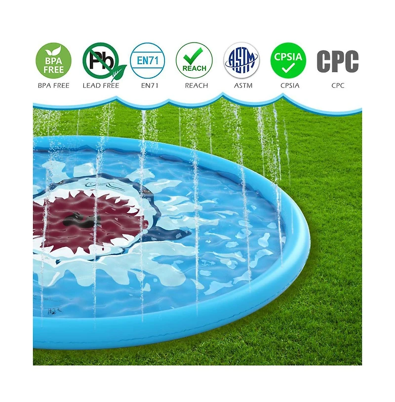 Aofar 68" Splash Pad Sprinkler Play Mat Inflatable Shark Pool