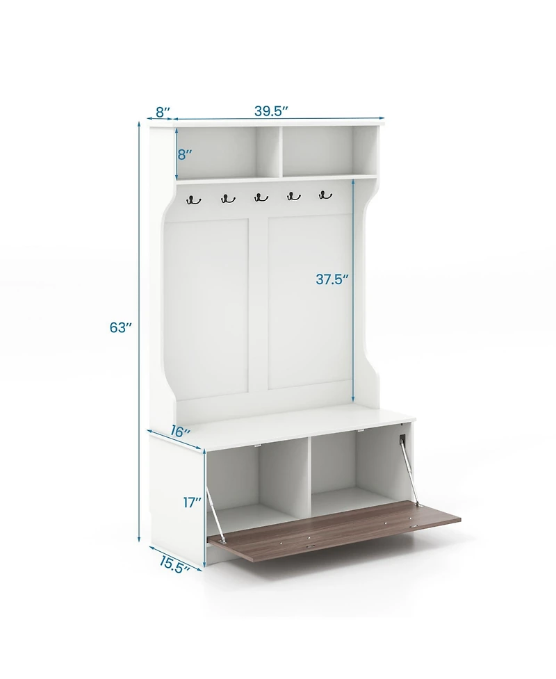 Gouun Multifunction Entryway Hall Tree with Seat Bench and Storage Cabinet