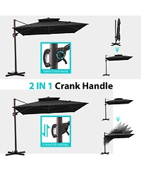 Pellebant Outdoor Patio Double Top 11x11Feet Square Aluminum Cantilever Umbrella With Wheel Base