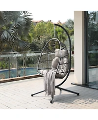 Clihome Cushion Egg Chair with Stand and Cup Holder