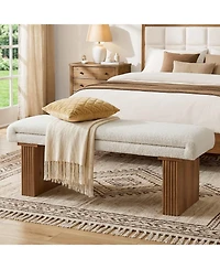 Tribesigns Solid Wood Entryway Bench, 47" Modern End of Bed Bench for Bedroom, Footrest Ottoman Window Bench with Seating, Upholstered Storage Bench