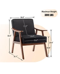 Clihome Mid-Century Modern Velvet Accent Chair with Solid Wood Frame, Wingback Lounge Chair for Living Room