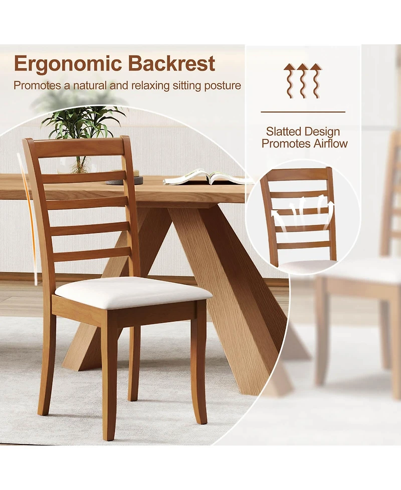Costway Wooden Dining Chair Kitchen with Rubber Wood Legs and Slatted Backrest